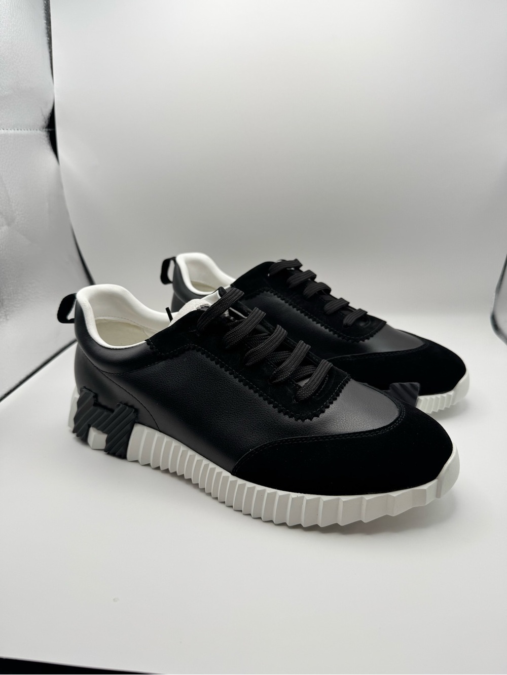 Hermes Bouncer Sneakers Black Leather Suede Size 9 Mens Shoes